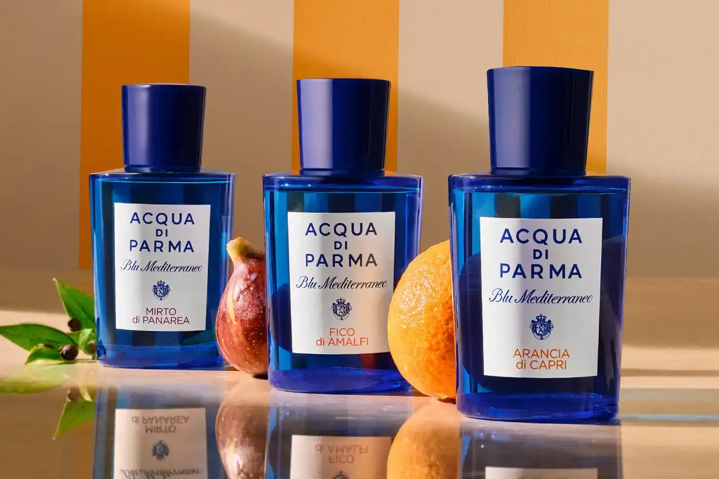 ACQUA DI PARMA EXPANDS BLU MEDITERRANEO RANGE image about Italian perfume brand Acqua di Parma releasing enhanced versions of three Mediterranean-inspired fragrances through extended maceration process, including product details and availability information.