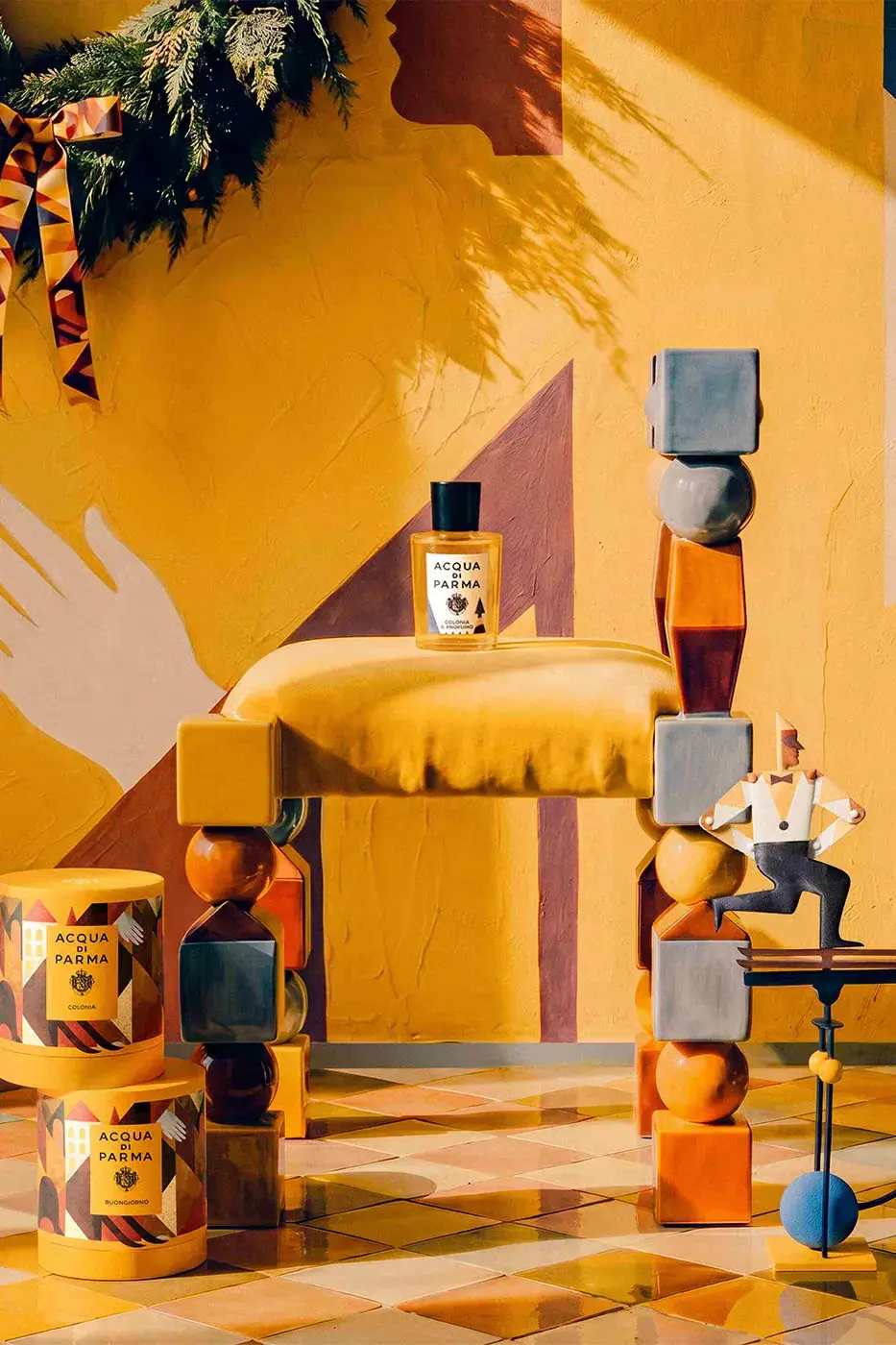 ACQUA DI PARMA HOLIDAY 2026 COLLECTION BY AGOSTINO IACURCI image about the Acqua di Parma Holiday 2026 collection designed with artist Agostino Iacurci. The article covers the Grand Hotel Sprezzatura theme, limited edition ceramics, home fragrances, the Advent Calendar and two Art of Living objects, with prices in dollars and euros.