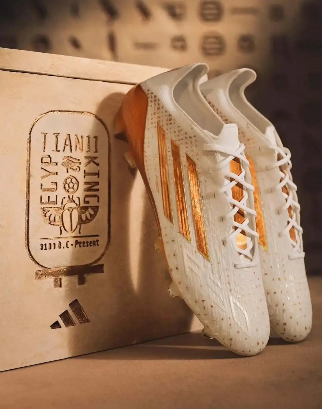 ADIDAS F50 SALAH EGYPT EDITION RELEASED adidas launches Egypt-themed F50 boots for Mohamed Salah with white upper and gold Egyptian-inspired details (image 4 of 6)