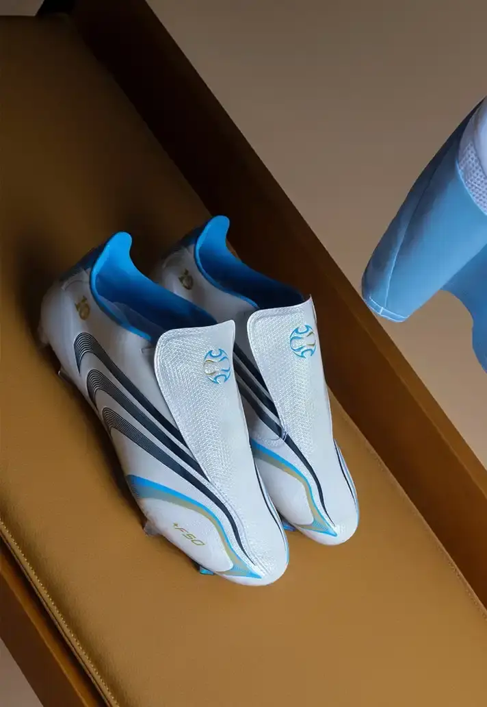 ADIDAS F50 TUNIT RETURNS WITH MESSI TRIBUTE image about adidas releasing a remake of the F50 TUNiT football boot, inspired by Lionel Messi's 2006 World Cup footwear, combining vintage design with contemporary technology. (image 6 of 6)