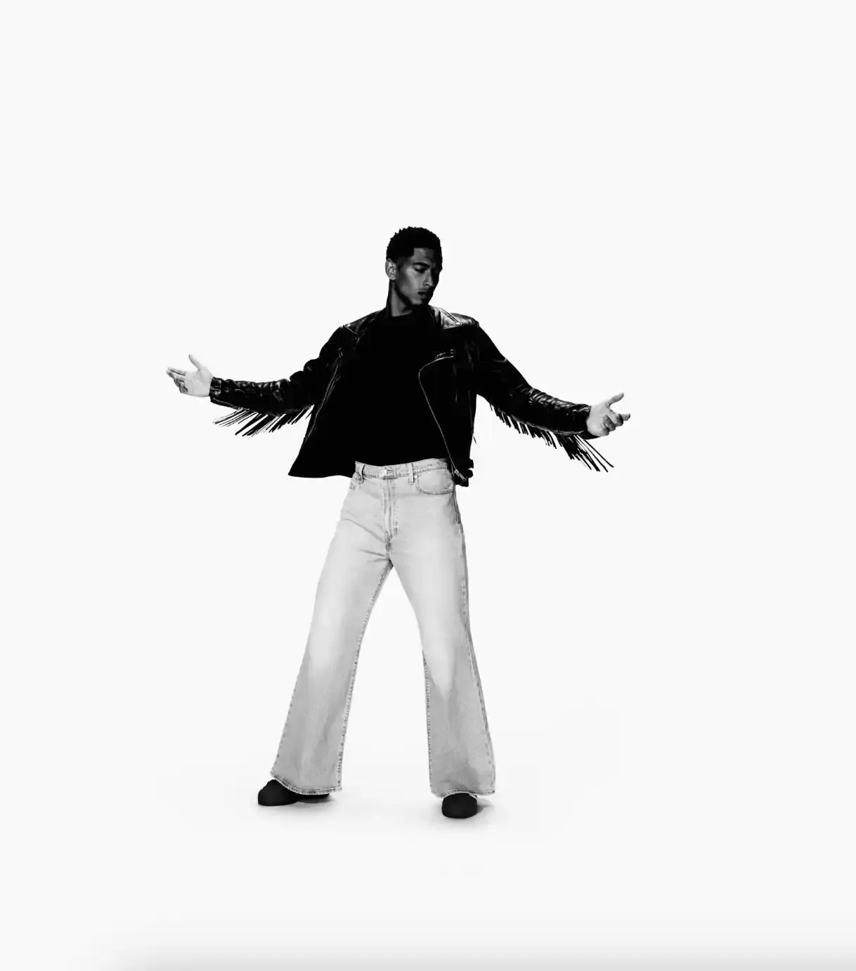 ADIDAS SUPERSTAR CAMPAIGN STARS STORMZY, BELLINGHAM, KEOGHAN image covers Adidas campaign featuring celebrities wearing iconic Superstar sneakers and Firebird tracksuits in black and white photography. (image 10 of 18)