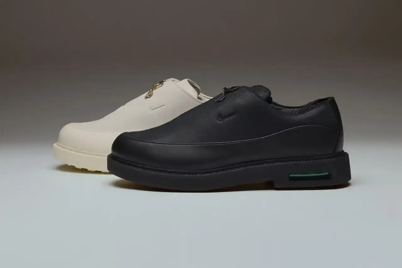 AIR AFRIQUE PARTNERS WITH NIKE FOR AVIATION-THEMED SHOE Black and white Air Max RK61 shoes featuring aviation-inspired design elements and Air Afrique branding