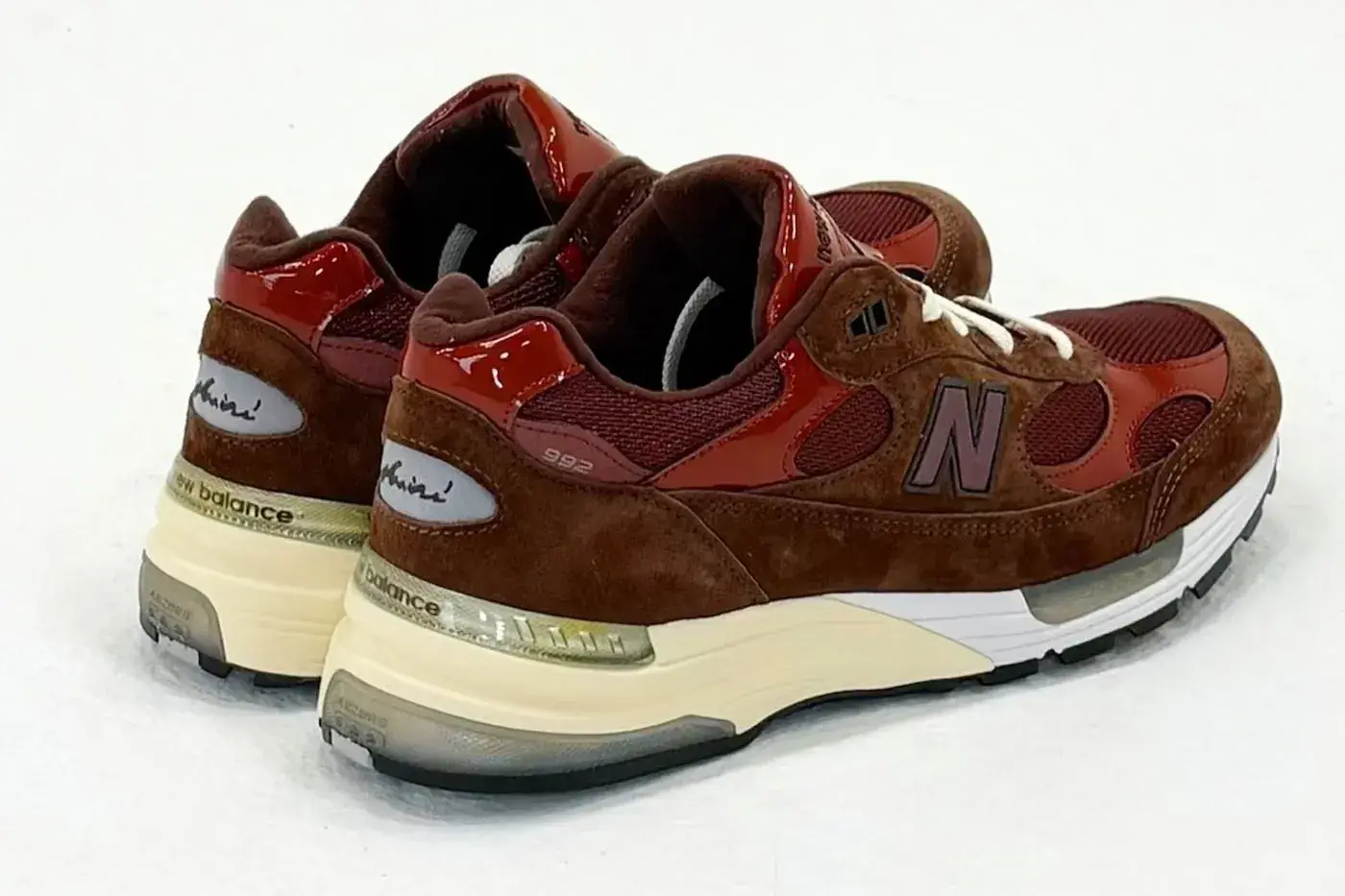 AMINÉ AND NEW BALANCE RELEASE THE 992 OUTDOOR SCHOOL image the upcoming release of the Aminé and New Balance 992 Outdoor School sneaker, detailing design features, materials, price, and release date. (image 3 of 15)