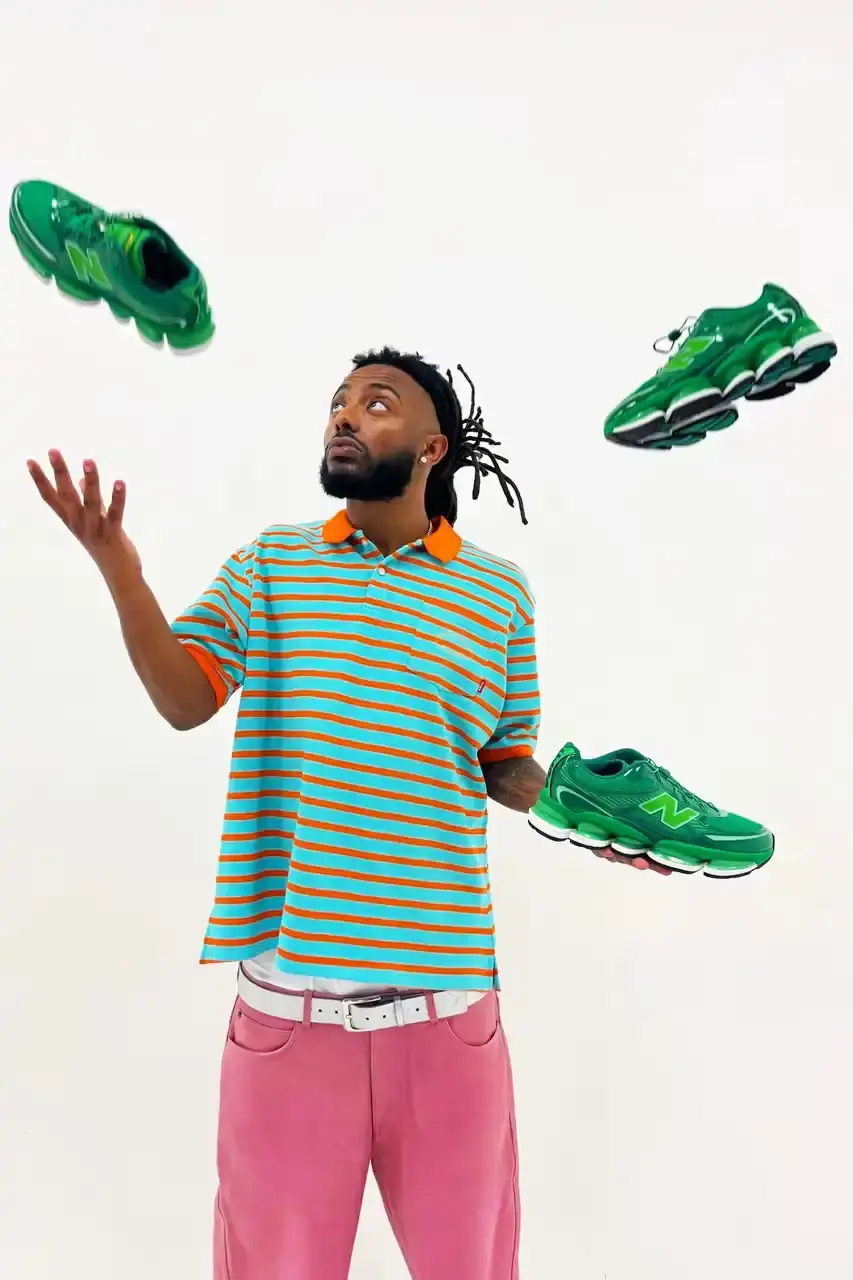 AMINÉ NEW BALANCE BIBLIOTECA 2000 OCTOBER RELEASE image about rapper Aminé's upcoming New Balance sneaker collaboration featuring acid green colorway and special library-themed packaging. (image 4 of 14)