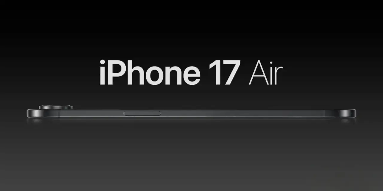 Technical diagram comparing iPhone thickness measurements over time, showing the iPhone 17 Air at 5.5mm compared to iPhone 6 at 6.9mm and current iPad Pro models at 5.3mm and 5.1mm. A side profile illustration demonstrates the possible tapered design and camera bump placement.
