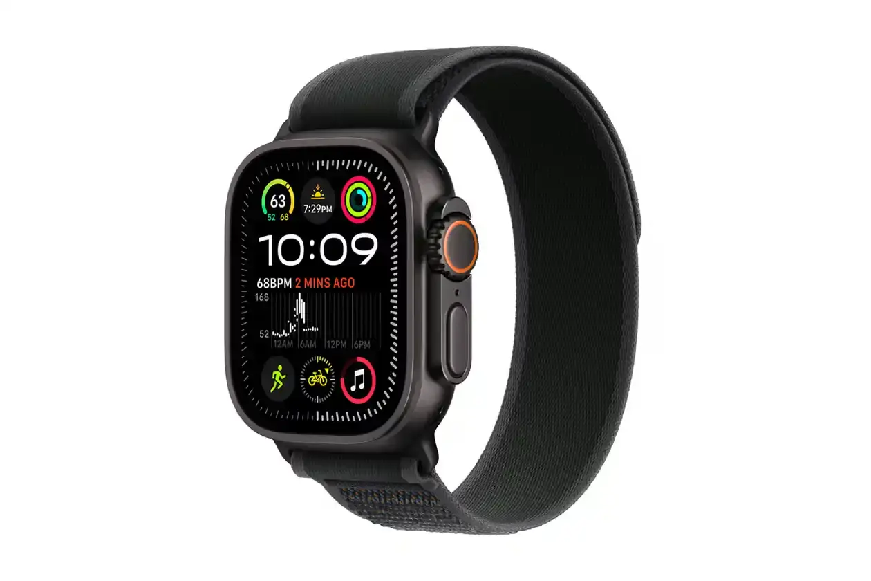 Apple Watch Ultra 2 in new Satin Black titanium finish, worn on wrist in outdoor setting