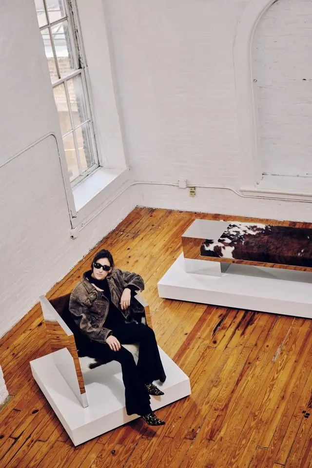 ARIELLE ASSOULINE-LICHTEN ON GLAM MINIMALISM AND DESIGN an image detailing an interview with designer Arielle of Slash Objects about her background, material choices, and new furniture collections. (image 3 of 5)