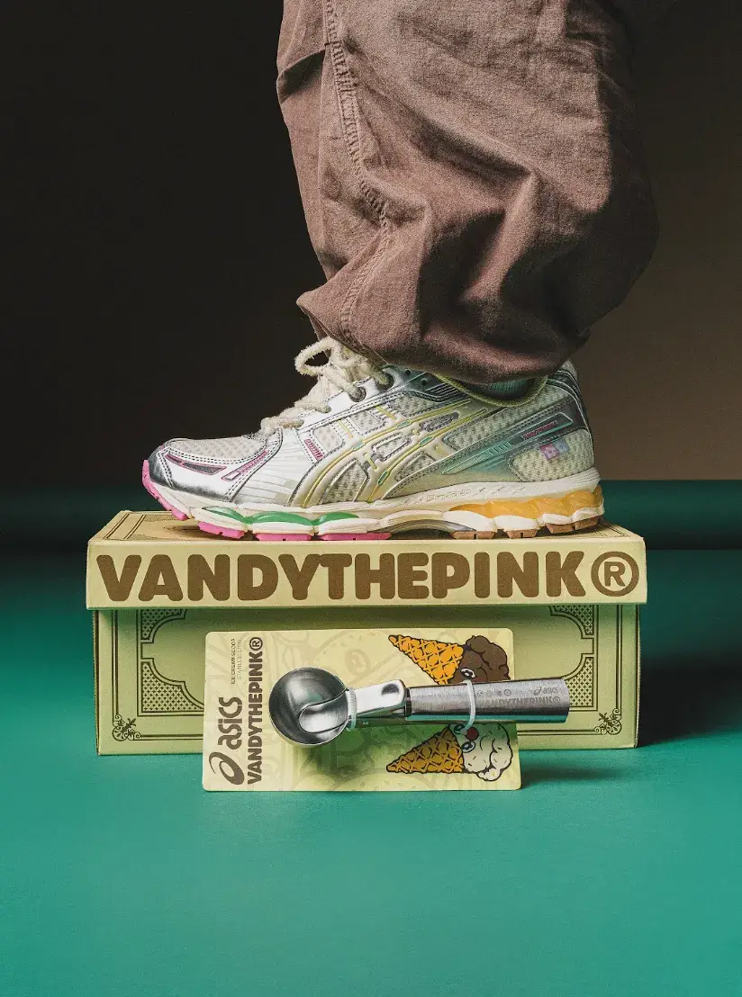 ASICS AND VANDYTHEPINK RELEASE GEL-KAYANO 12.1 image detailing the release of the ASICS and VANDYTHEPINK GEL-KAYANO 12.1 sneakers, outlining the design inspiration and release dates. (image 4 of 13)
