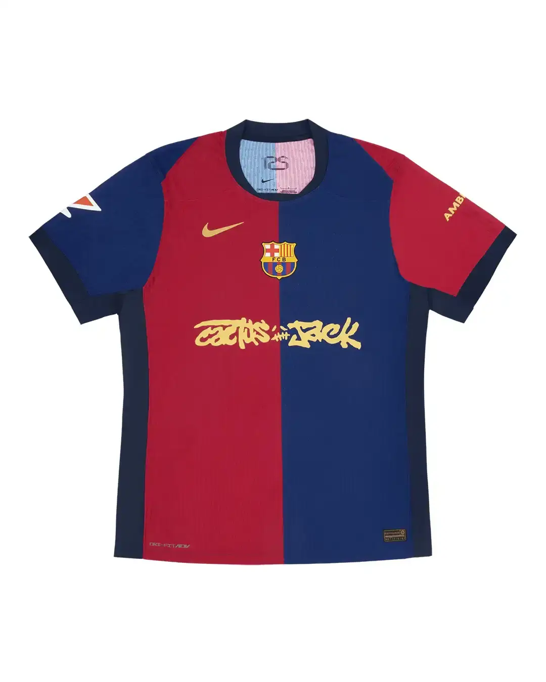 FC BARCELONA AND TRAVIS SCOTT TEAM UP FOR LIMITED COLLECTION image of the collaboration between FC Barcelona and Travis Scott, facilitated by Spotify. It details how the rapper designed a special kit featuring his Cactus Jack logo for the upcoming El Clásico match against Real Madrid on May 11. The article includes a quote from Scott about the partnership and describes the merchandise collection, which includes Nike-branded apparel with vintage-style acid washing. The collection continues Barcelona's tradition of featuring musical artists on special match kits through their Spotify partnership. (image 9 of 14)
