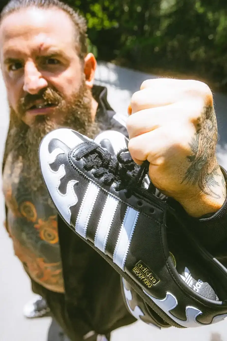 BRAIN DEAD & ADIDAS TEAMS UP WITH WRESTLING STAR BRODY KING image about limited edition sneaker collaboration between brain dead featuring flame-inspired designs on two classic adidas models. (image 3 of 5)