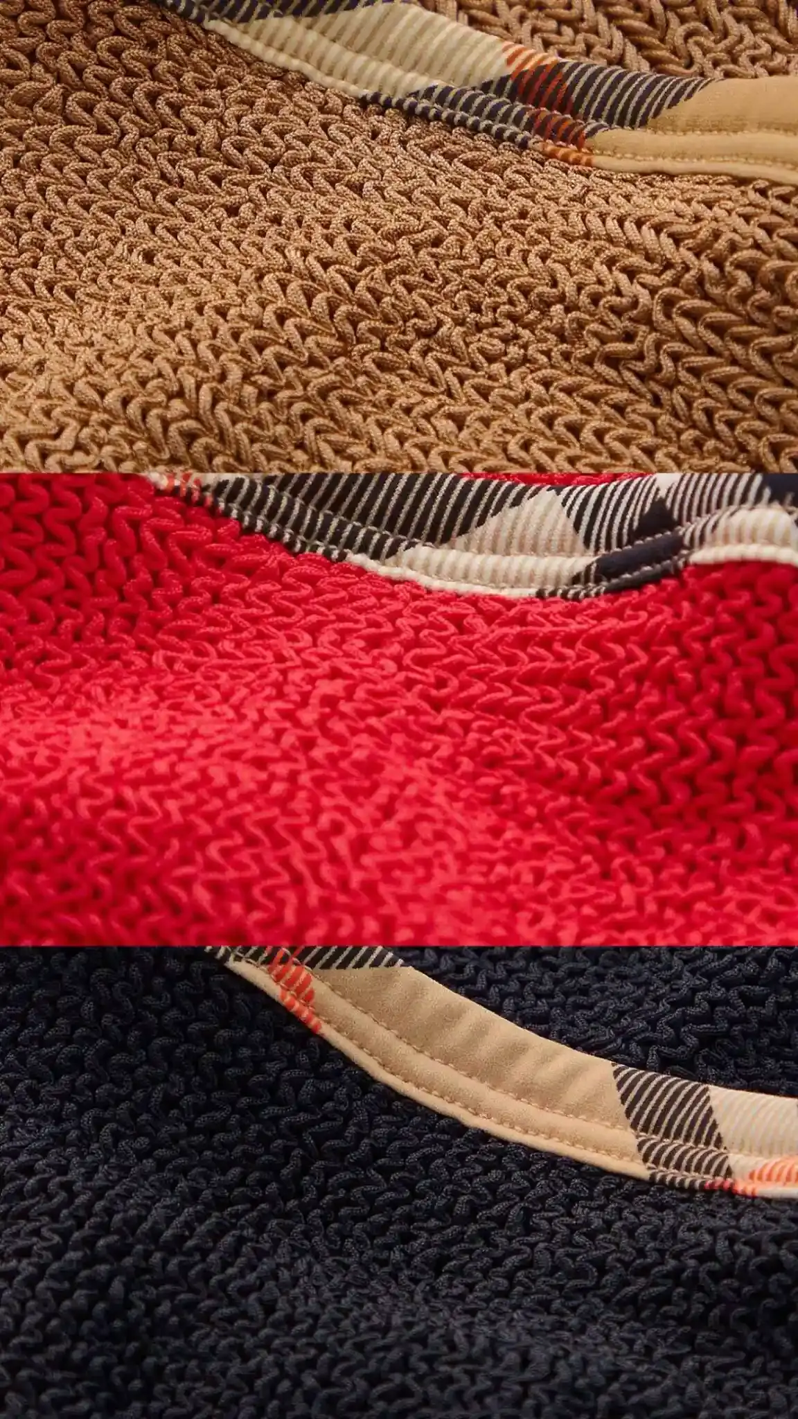 BURBERRY AND HUNZA G RELEASE ONE SIZE SWIMWEAR This image details a clothing collaboration between Burberry and Hunza G focusing on single size swimwear. (image 2 of 2)