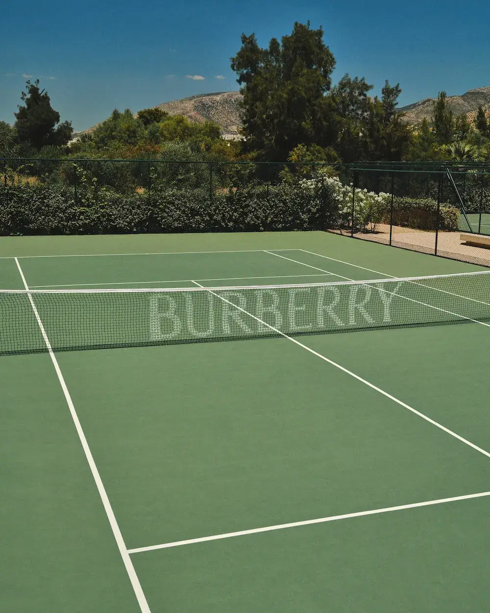 BURBERRY TAKEOVER AT ONE AND ONLY AESTHESIS An image detailing the fashion brand Burberry taking over the design of a luxury resort in Greece for the summer season.