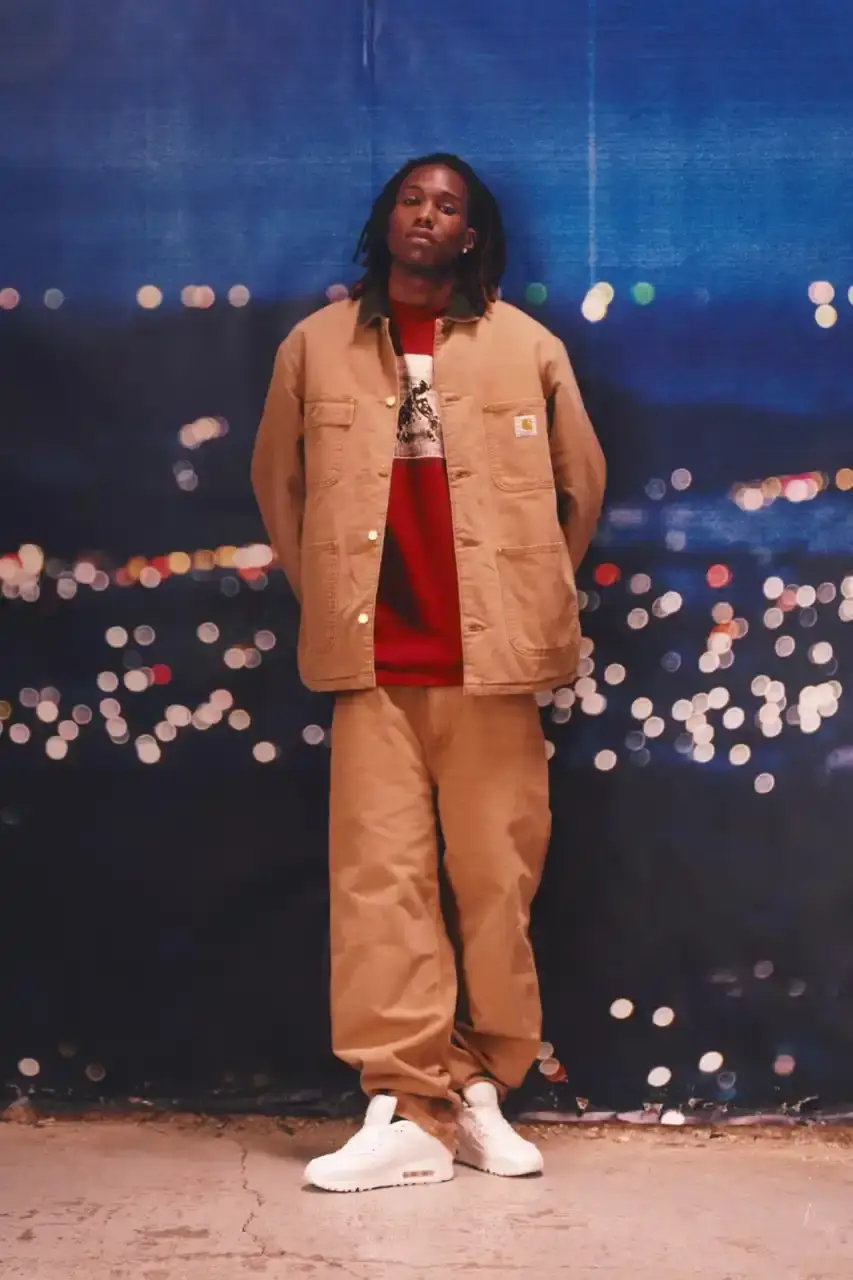 CARHARTT WIP FW25 FEATURES CAMO AND RICH COLORS image about Carhartt WIP's Fall 2025 collection featuring camouflage patterns and rich color tones in workwear designs. (image 4 of 20)