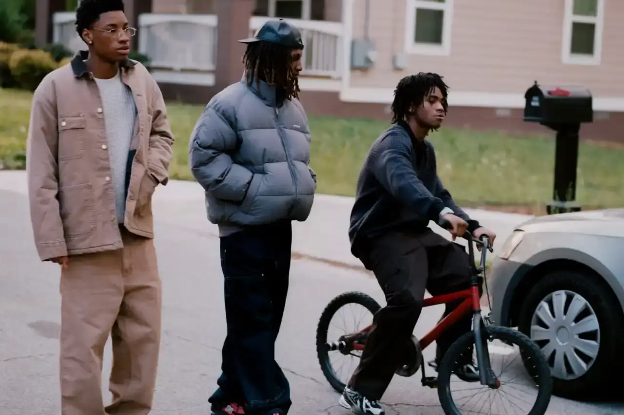 CARHARTT WIP FW25 CAMPAIGN SHOWS SUBURBAN LIFE image of Carhartt WIP Fall Winter 2025 campaign showing teenagers and dancer in Atlanta suburban neighborhood wearing OG Chore Coat and fleeces (image 8 of 8)