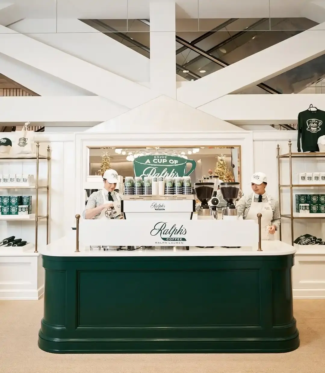 COFFEE AS A CULTURAL CONNECTOR An article exploring the intersection of retail and coffee culture in 2025, detailing how major fashion brands including Zara, Ralph Lauren, Aimé Leon Dore, Lacoste, and Kith are using in-store cafés to enhance customer experience and brand engagement. The text discusses various café concepts, from Zara's accessible Zacaffé to luxury offerings at Ralph Lauren, emphasizing coffee's role as a cultural connector in modern retail. (image 3 of 4)