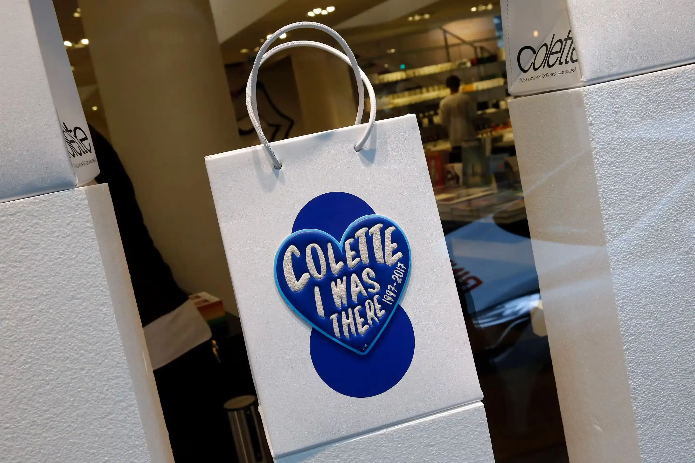 image about the temporary reopening of Parisian concept store colette as a museum shop for the Virgil Abloh retrospective exhibition at Grand Palais, featuring collaborations and archival items from the late designer's career.