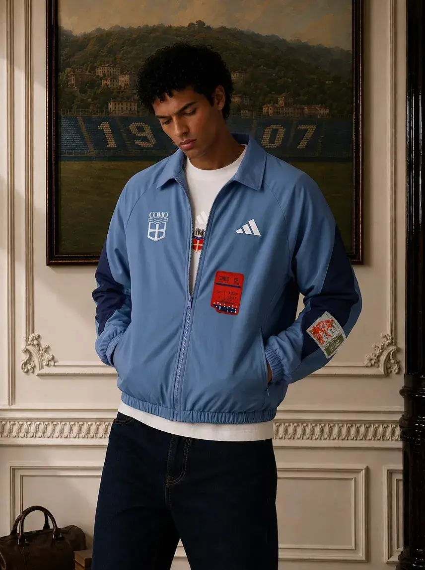 COMO 1907 RELEASES STICKER COLLECTION image detailing the new Como 1907 Sticker Collection, describing the four adidas apparel garments, their prices, and the archival design elements.