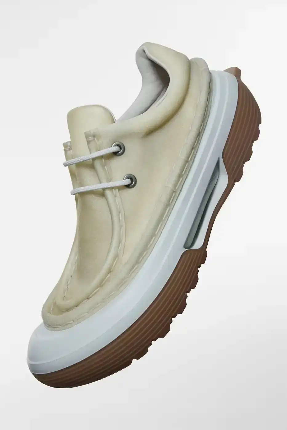 Solve Sundsbo/Craig Green Craig Green's redesigned ECCO Joke FSDX shoe featuring transparent Apparition leather layered with suede, shown in profile view (image 2 of 9)