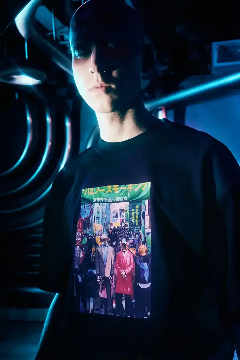 DAFT PUNK TEAMS UP WITH PLEASURES FOR NEW CAPSULE image about fashion collaboration between electronic music duo Daft Punk and streetwear brand PLEASURES. Features clothing and accessories incorporating the musicians' robot helmet imagery, album artwork, and references to their music videos and films. Collection includes hoodies, jackets, jeans, and accessories available July 16, 2025. (image 28 of 28)