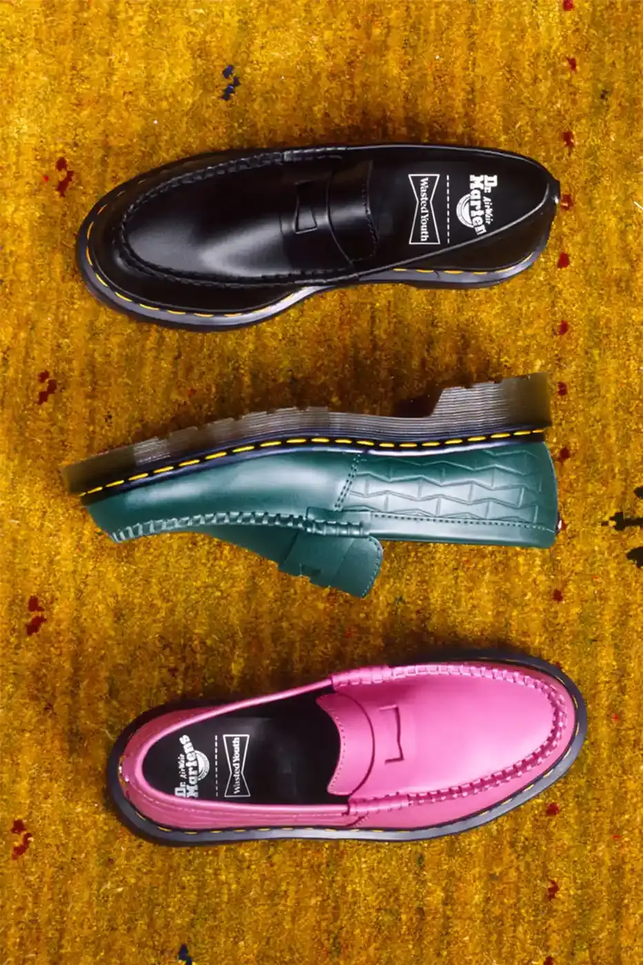DR. MARTENS WASTED YOUTH PENTON LOAFER RELEASE image detailing the design features and release schedule of the new Dr. Martens and Wasted Youth footwear collaboration.