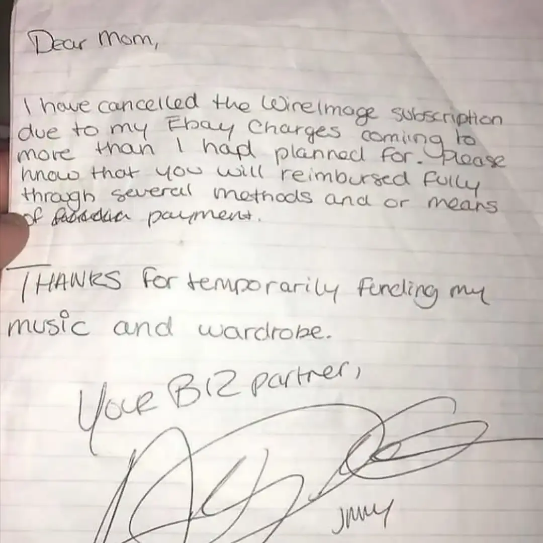 A image document detailing a 2006 letter from musician Drake to his mother regarding early career funding and his subsequent commercial success. (image 2 of 2)