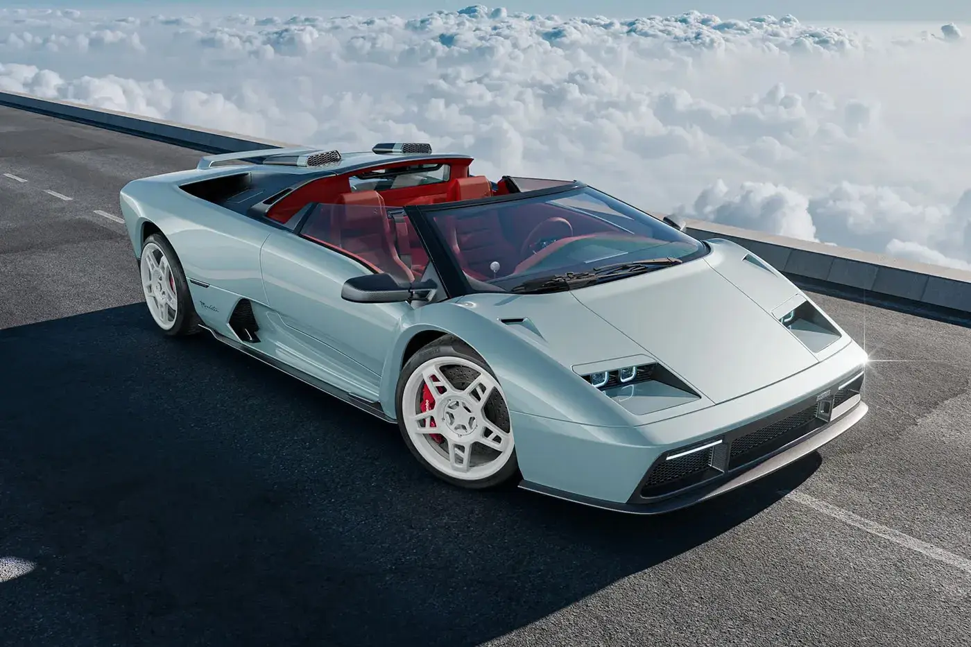 ECCENTRICA SHOWS 208 MPH DIABLO V12 ROADSTER An image discussing the specifications, chassis upgrades, and limited production run of the Eccentrica V12 Roadster restomod.