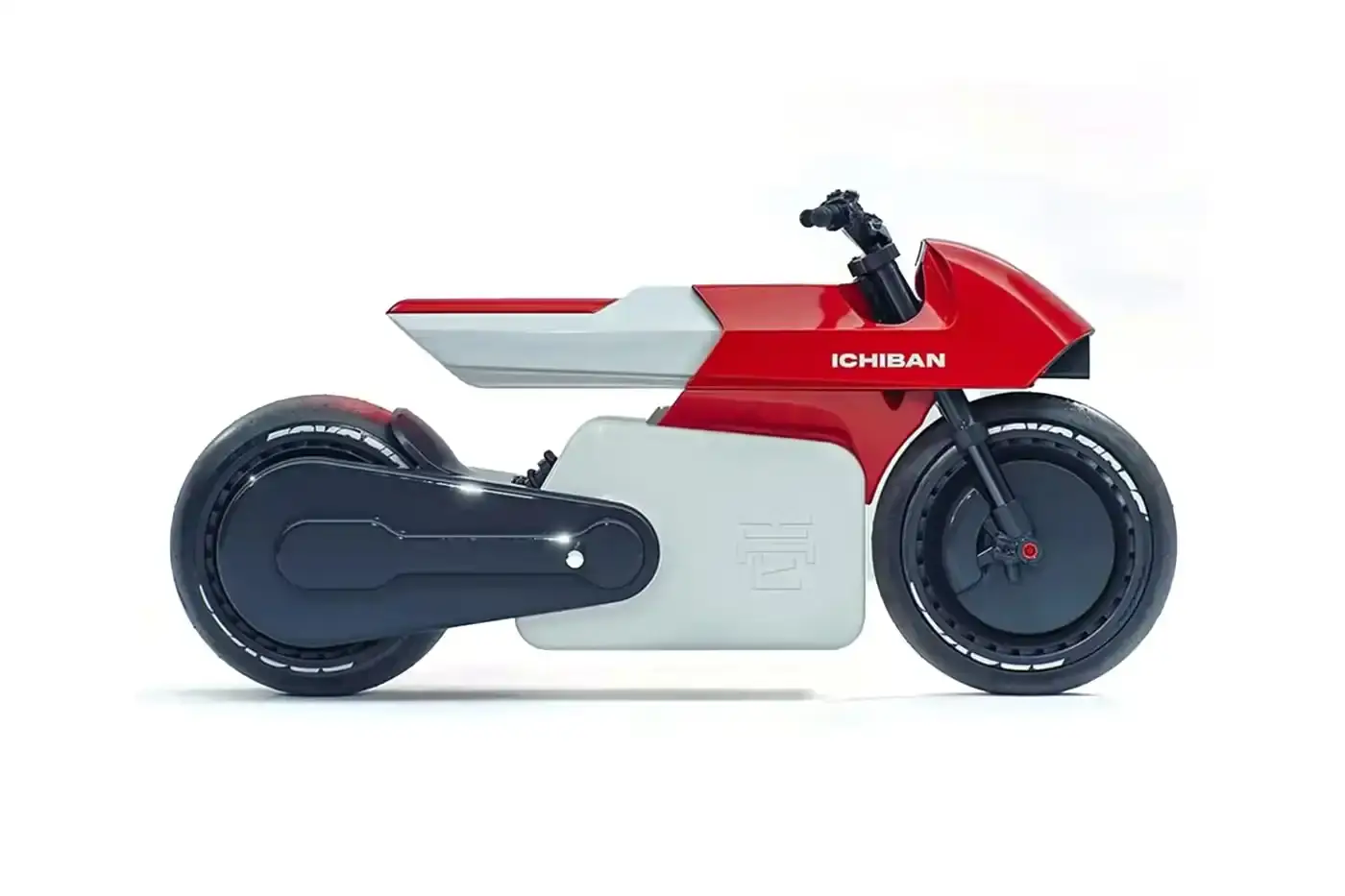 Ichiban Motorcycles A sleek electric motorcycle from Ichiban Motorcycles featuring a streamlined design with red bodywork, inspired by the iconic bike from Akira anime. The motorcycle showcases clean lines and modern styling elements.