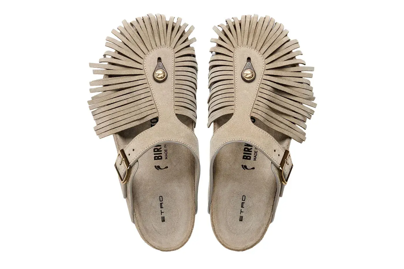 ETRO AND BIRKENSTOCK RELEASE BOSTON AND GIZEH image detailing the new footwear collaboration between Etro and Birkenstock focusing on design updates to the Boston and Gizeh models. (image 12 of 12)