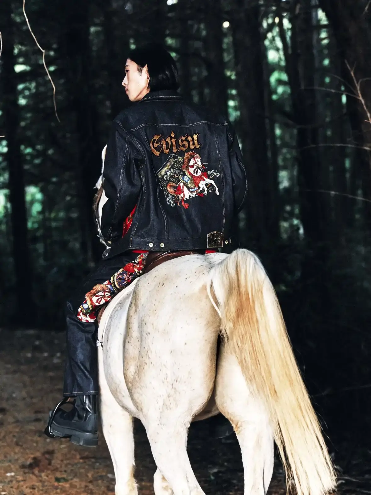 YEAR OF THE HORSE INSPIRES EVISU DENIM EVISU's 2026 Lunar New Year collection features detailed embroidery and traditional Japanese craftsmanship on denim pieces celebrating the Year of the Horse. (image 1 of 5)