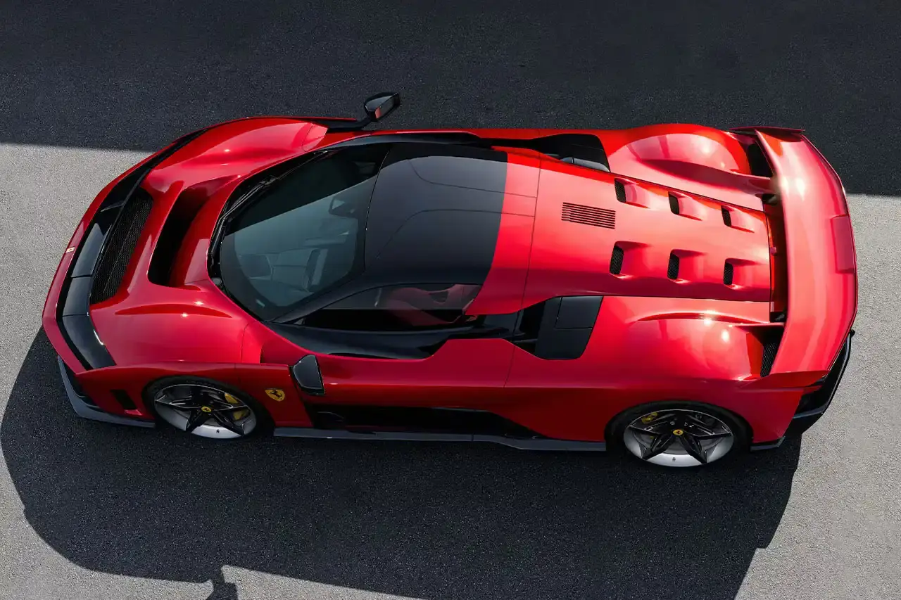 FERRARI INTRODUCES NEW F80 SUPERCAR Ferrari F80 supercar, successor to LaFerrari, with 1200 horsepower V6 hybrid engine. Limited to 799 units, featuring advanced aerodynamics, Formula 1-inspired cockpit, and 0-60 mph in 2.15 seconds (image 2 of 10)
