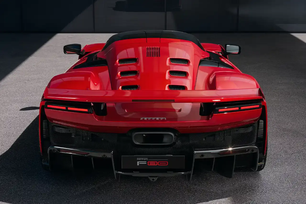 FERRARI INTRODUCES NEW F80 SUPERCAR Ferrari F80 supercar, successor to LaFerrari, with 1200 horsepower V6 hybrid engine. Limited to 799 units, featuring advanced aerodynamics, Formula 1-inspired cockpit, and 0-60 mph in 2.15 seconds (image 4 of 10)