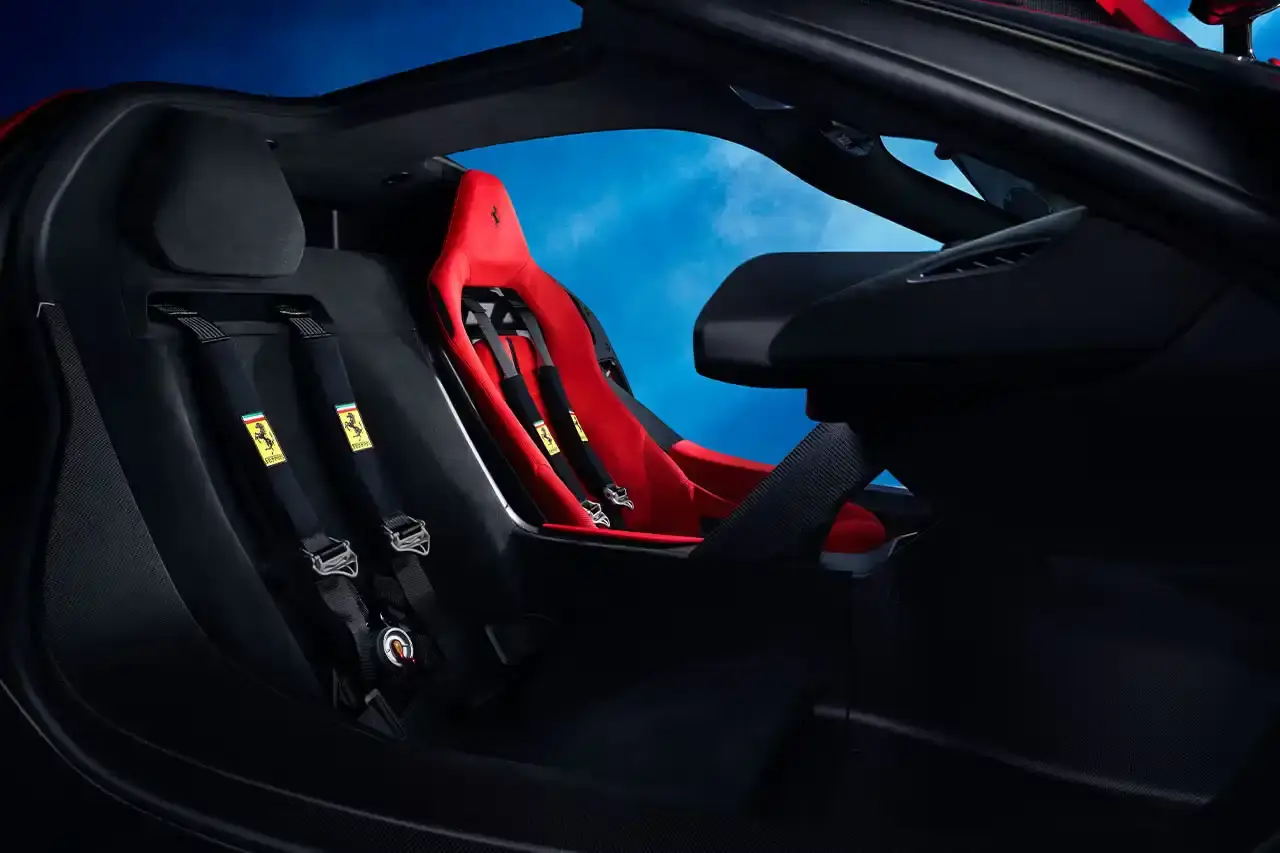 FERRARI INTRODUCES NEW F80 SUPERCAR Ferrari F80 supercar, successor to LaFerrari, with 1200 horsepower V6 hybrid engine. Limited to 799 units, featuring advanced aerodynamics, Formula 1-inspired cockpit, and 0-60 mph in 2.15 seconds (image 9 of 10)