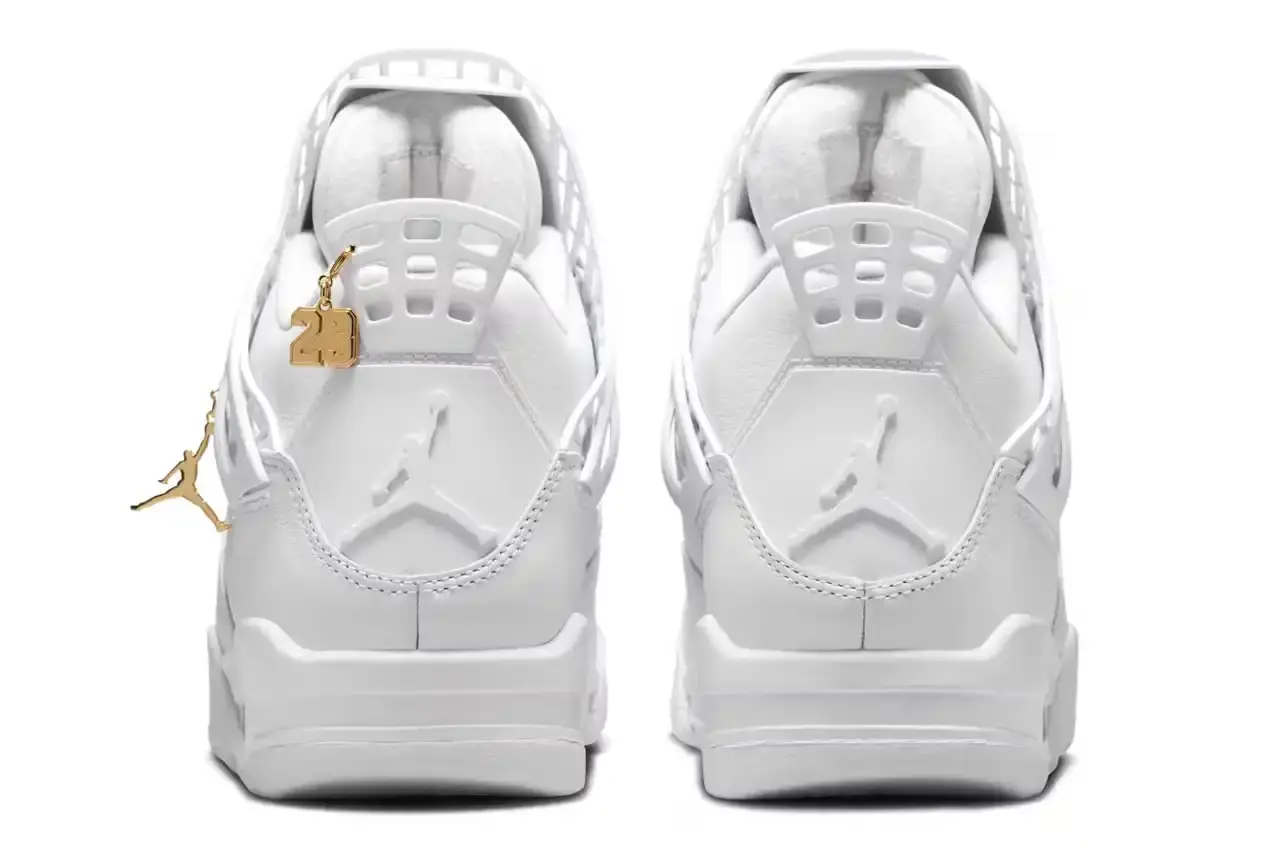 Nike White Air Jordan 4 NET sneaker with expanded netting covering the upper and tongue, featuring metallic gold Jumpman logo and all-white leather and textile construction. Copy (image 2 of 4)
