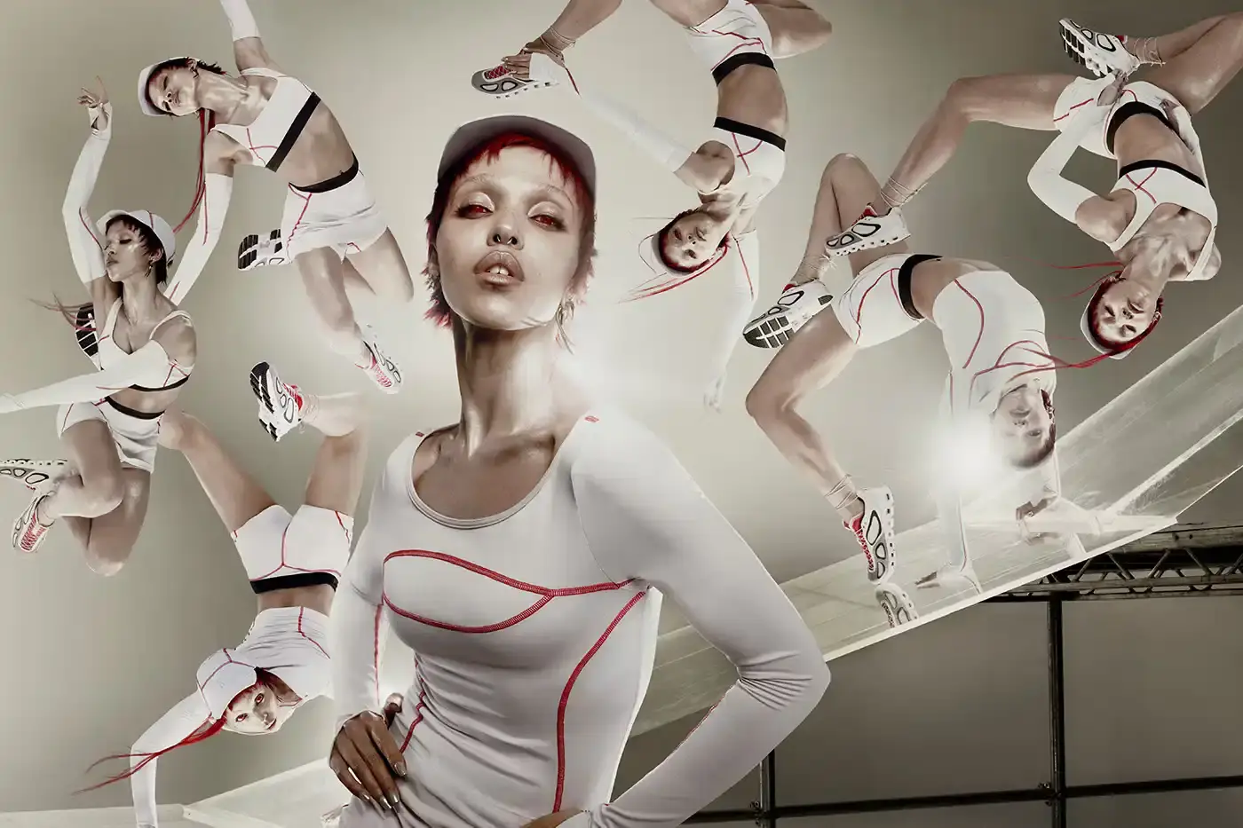 FKA TWIGS AND ON LAUNCH ATHLETIC COLLECTION image announces the launch of a new athletic wear collaboration between musician FKA twigs and sportswear brand On. The collection includes a dance-inspired sneaker called Cloud x FKA and various athletic apparel pieces in neutral colors. The article explains the design philosophy behind the collaboration, focusing on versatility for people with active, varied lifestyles. It includes quotes from FKA twigs about creating clothing that adapts to different daily activities, from training to meetings to studio work. The collection will be available for purchase starting June 26 through On's website. (image 4 of 6)
