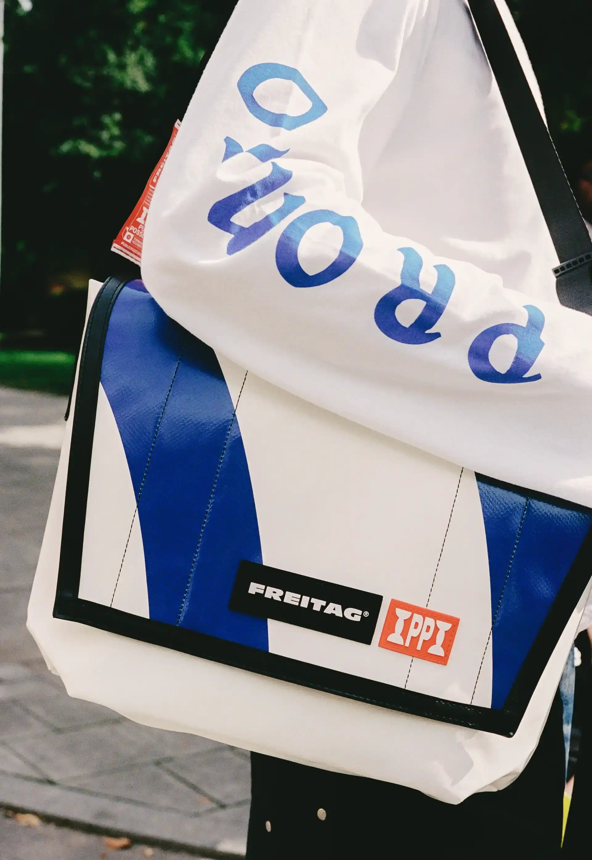 FREITAG AND PUBLIC POSSESSION RELEASE UPCYCLED BAGS image of the bag collaboration between Freitag and Public Possession, detailing production materials, styles, and the October 2026 release. (image 2 of 6)