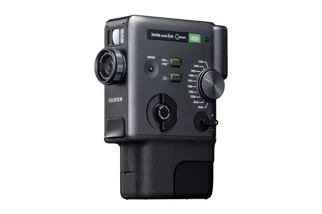 FUJIFILM INSTAX MINI EVO CINEMA ADDS VIDEO TO INSTANT PRINTS Fujifilm's new instax mini Evo Cinema combines instant photo printing with 15-second video recording. The camera features 10 vintage film effects and prints photos with QR codes linking to recorded videos.