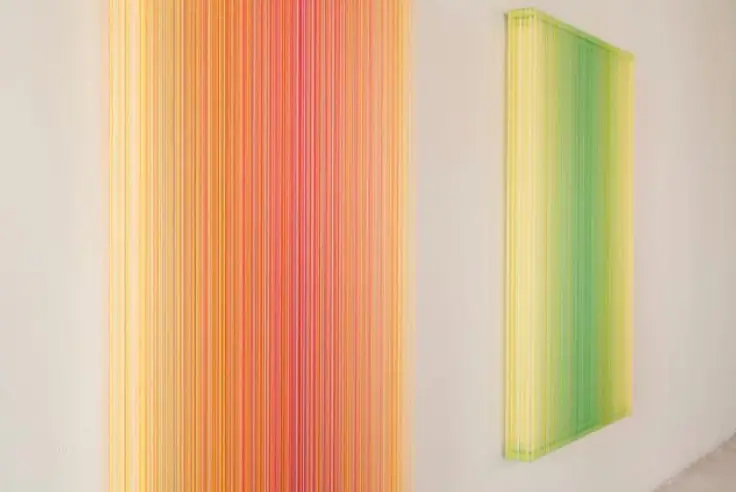 Mathijs Siemens. Stretches coloured yarn into layered compositions that blur the line between 2D & 3D. Mathijs Siemens. Stretches coloured yarn into layered compositions that blur the line between 2D & 3D.
