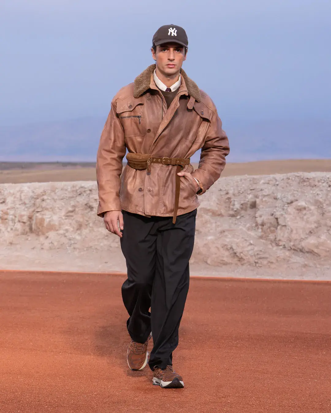 GIORGIO ARMANI AND KITH PRESENT DREAMS OF THE DUNE IN MARRAKECH image about the Giorgio Armani and Kith menswear collection Dreams of the Dune, shown in the Agafay Desert near Marrakech, with details on the clothing, the ASICS, Diemme and ‘47 collaborations, and the 16 October launch. (image 10 of 18)
