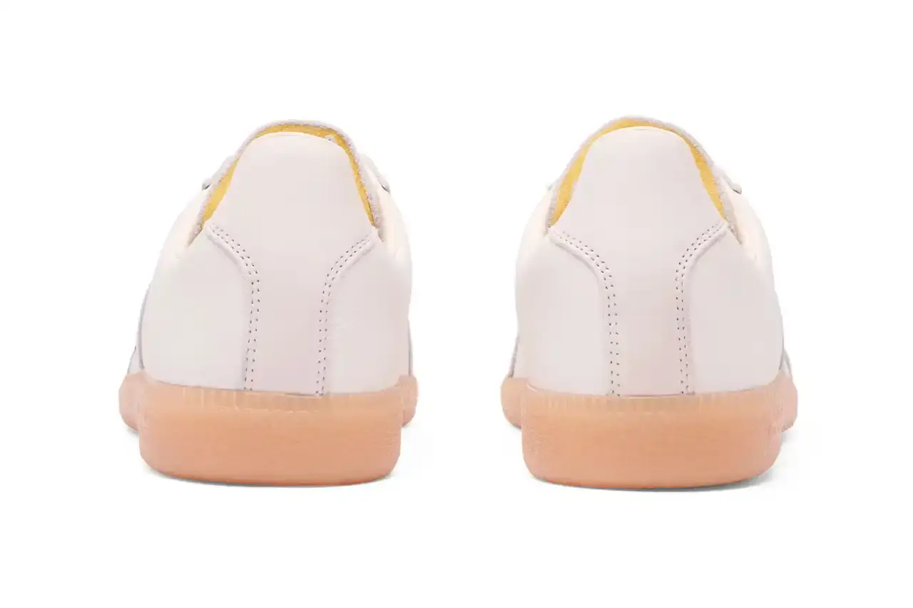 Lleumass/Timsuen/Hartcopy White leather adidas BW Army sneaker with gray nubuck panels, red embroidered line details on the sides, and gum rubber sole. Hartcopy's logo appears on the sockliner. The shoe maintains classic German Army Trainer silhouette with minimal branding. (image 7 of 10)