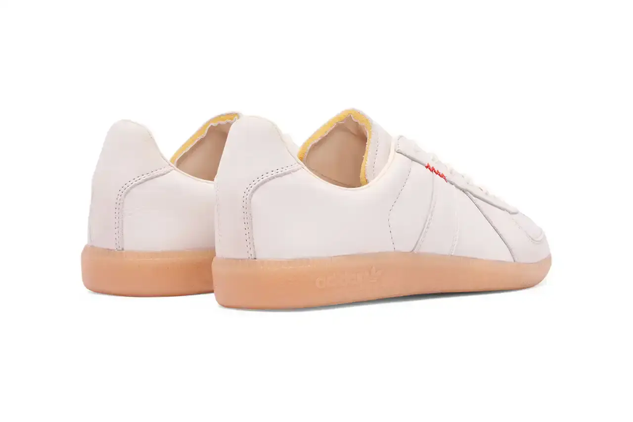 Lleumass/Timsuen/Hartcopy White leather adidas BW Army sneaker with gray nubuck panels, red embroidered line details on the sides, and gum rubber sole. Hartcopy's logo appears on the sockliner. The shoe maintains classic German Army Trainer silhouette with minimal branding. (image 8 of 10)
