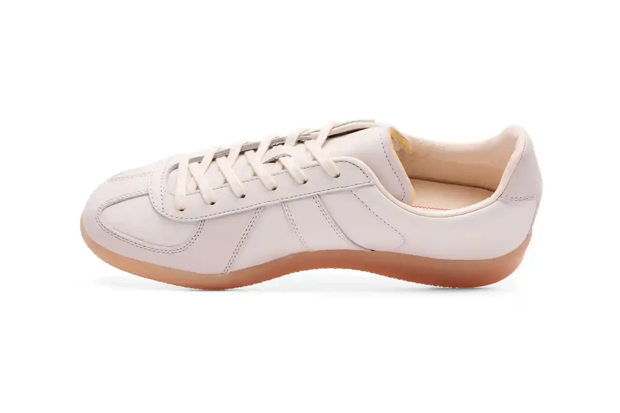 Lleumass/Timsuen/Hartcopy White leather adidas BW Army sneaker with gray nubuck panels, red embroidered line details on the sides, and gum rubber sole. Hartcopy's logo appears on the sockliner. The shoe maintains classic German Army Trainer silhouette with minimal branding. (image 10 of 10)