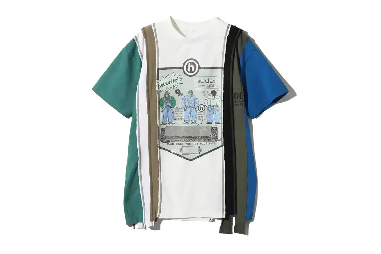 HIDDEN.NY AND NEEDLES UNVEIL LATEST COLLAB CAPSULE HIDDEN.NY and NEEDLES streetwear collaboration capsule collection featuring green hues, overlapping logos, and digital-inspired graphics on classic NEEDLES styles like Cut t-shirts, tracksuits, and mohair cardigans. Exclusive launch at NEPENTHES Tokyo on September 27, including unique REBUILD BY NEEDLES pieces (image 2 of 15)
