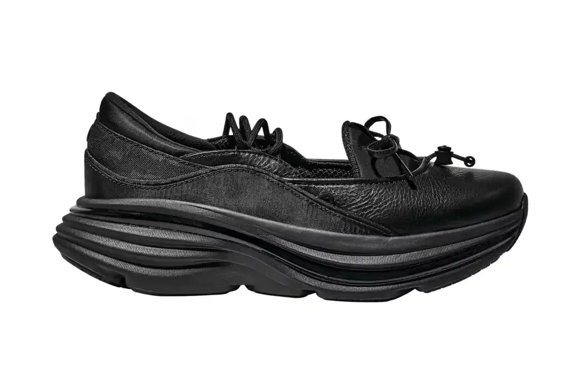 HOKA LAUNCHES BONDI MARY JANE SLIP-ON STYLE image covers HOKA's new BONDI MARY JANE slip-on shoes launching October 1, 2024, priced at $170 USD, available in two colorways with signature cushioning technology.