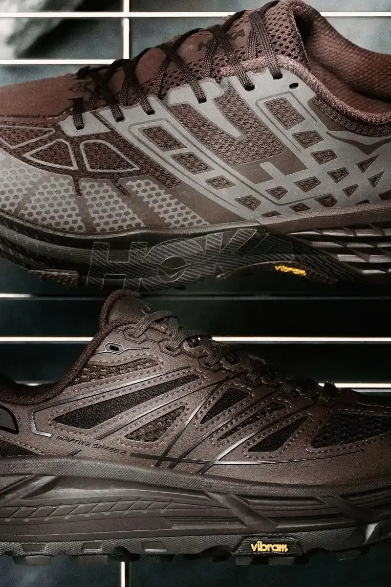 HOKA DROPS JAPAN-ONLY TRAIL RUNNERS IN BROWN HOKA releases two trail running shoes in a brown and grey color scheme, available only in Japan. The Speedgoat 2 and Mafate Speed 2 feature technical specs for runners and work as casual wear. (image 8 of 9)