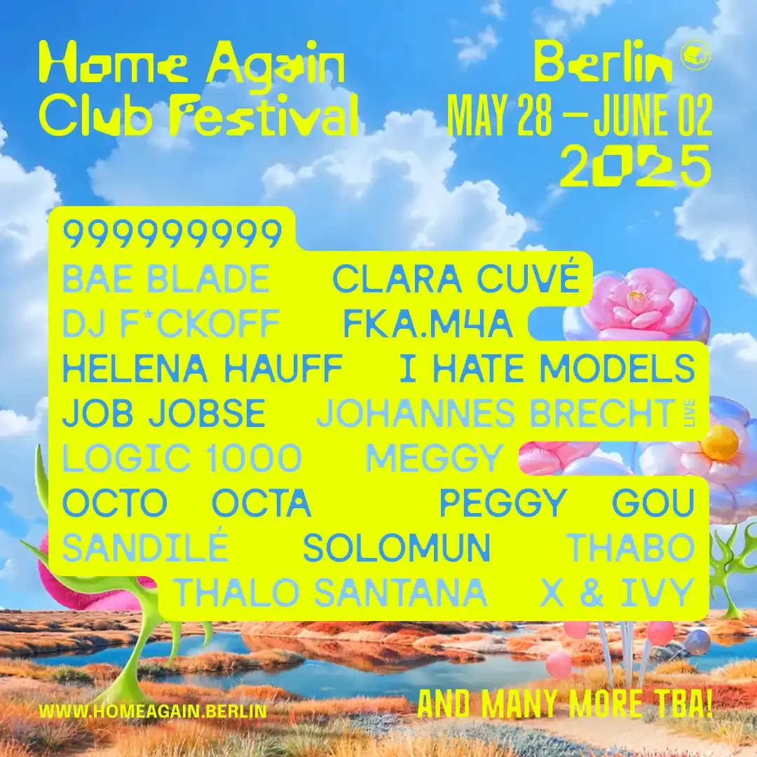 Article about the 2025 Home Again Club Festival in Berlin, featuring event details, venue information, and lineup announcement. The text includes quotes from festival founder Nils Caspar Thabo Gelfort, descriptions of the venue spaces RSO.BERLIN and The Valley, and a complete list of first-wave artists. Information about dates, tickets, and additional programming is provided. The article is structured in sections covering the festival overview, venue details, cultural context, and practical information.