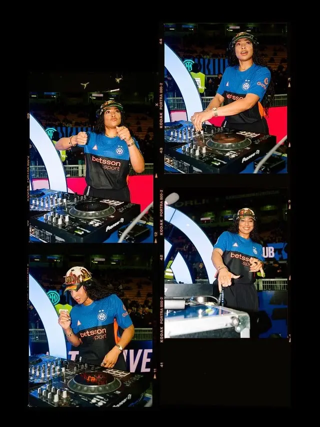 image about DJ HoneyLuv at the Inter Milan match in Milano discussing her career and new single.
