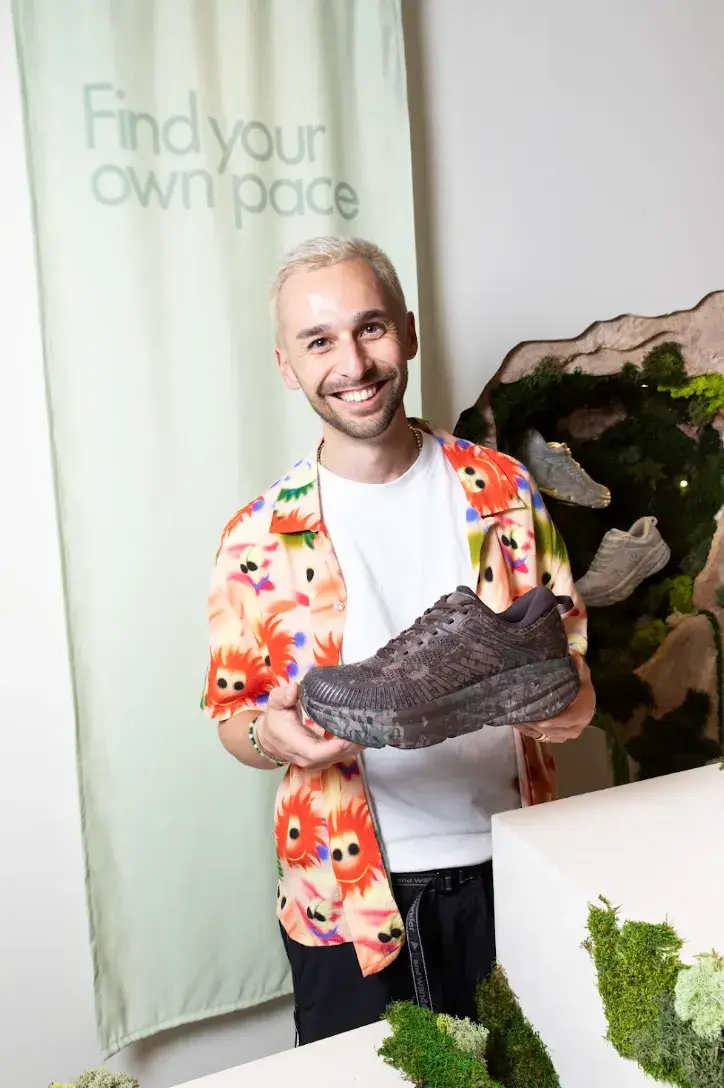 image about the interview discussing footwear design. The discussion covers shoe aesthetics, Japanese street fashion influences, and consumer movement for Hoka and Beams (image 2 of 2)
