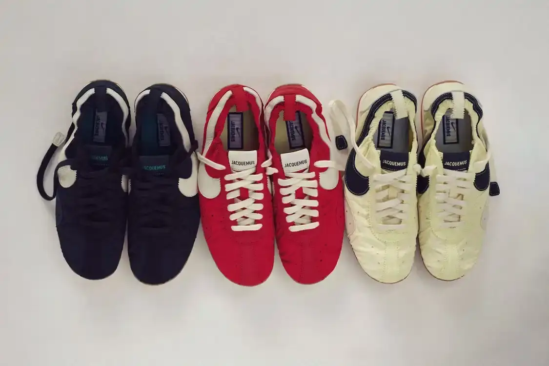 JACQUEMUS NIKE MOON SHOE RETURNS SEPTEMBER 2025 French fashion brand Jacquemus partners with Nike to relaunch the classic Moon Shoe sneaker from 1972 in three new colorways.
