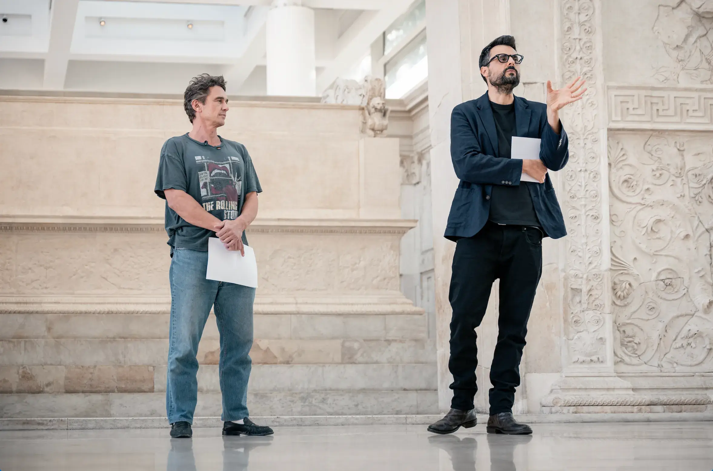 JAMES FRANCO READS GABRIELE TINTI POETRY AT ARA PACIS image about a poetry reading by actor James Franco at the Ara Pacis Museum in Rome. The poems by Gabriele Tinti respond to a relief showing Aeneas sacrificing to the Penates.