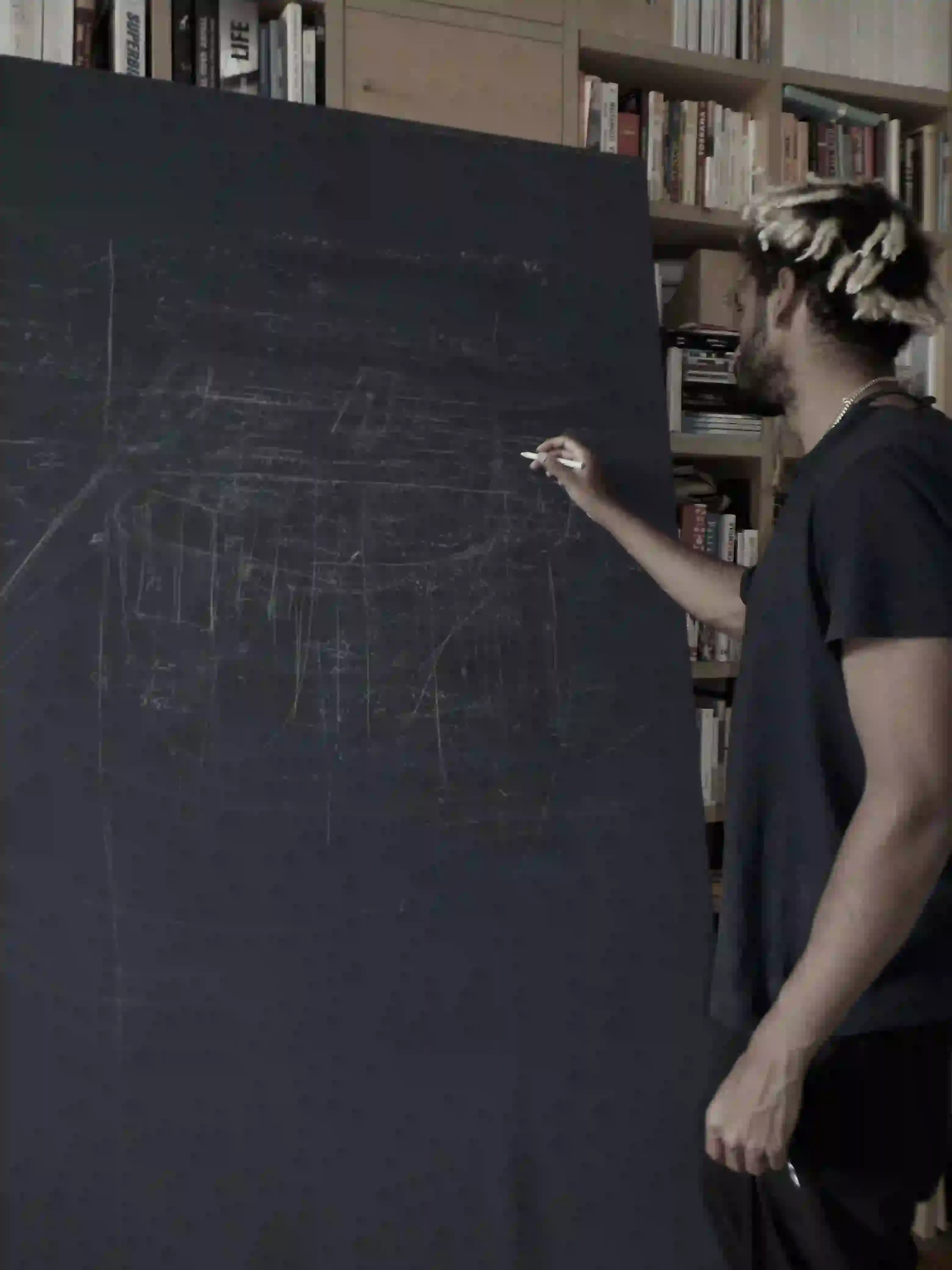 Portrait of artist Jet Le Parti, whose work spans writing, sound, and painting, creating art that reflects urban experience between Brooklyn, Berlin, and London. (image 9 of 11)